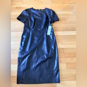 NWT Calvin Klein Black Faux Leather Midi Dress